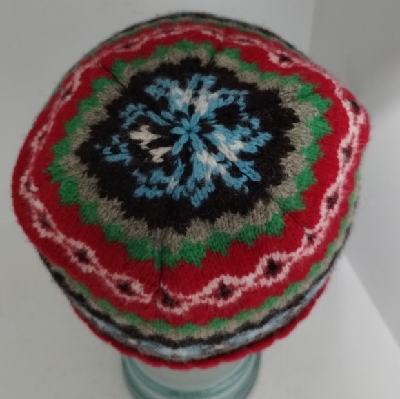 100% Lambs Wool Hat Beanie Fair Isle ABERCROMBIE Red - Picture 6 of 11